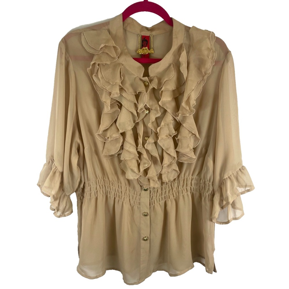 Apple Bottoms Nelly Blouse 2X Sheer Ruffle Gold Apple Buttons Y2K AFW9364Z